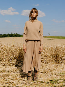 Pleated sijonas camel